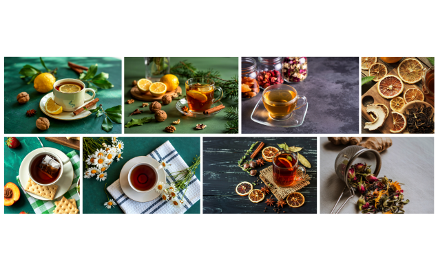 Orange Brown and Green Natural Tea Facebook Cover (636 x 393 px)
